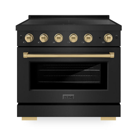 ZLINE 36 in. Induction Range 5.2 cu. ft. 5 Elements Electric Convection Oven Black Stainless Steel Champagne Bronze Accents (SINRBZ-36-CB)