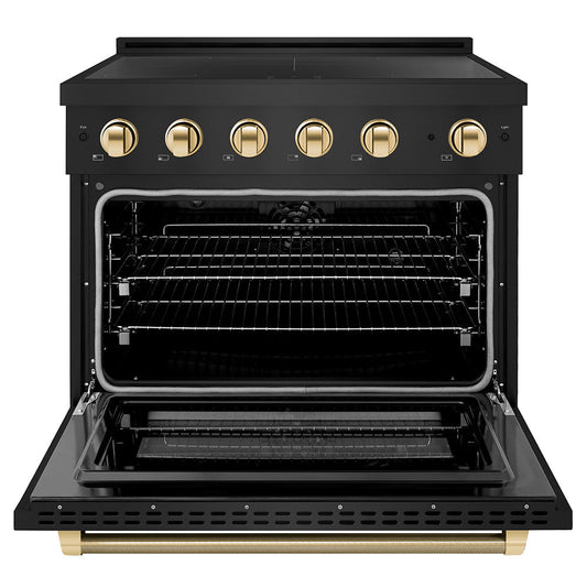 ZLINE 36 in. Induction Range 5.2 cu. ft. Electric Convection Oven 5 Elements Black Stainless Steel Polished Gold Accents (SINRBZ-36-KG)
