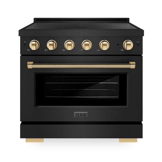ZLINE 36 in. Induction Range 5.2 cu. ft. Electric Convection Oven 5 Elements Black Stainless Steel Polished Gold Accents (SINRBZ-36-KG)