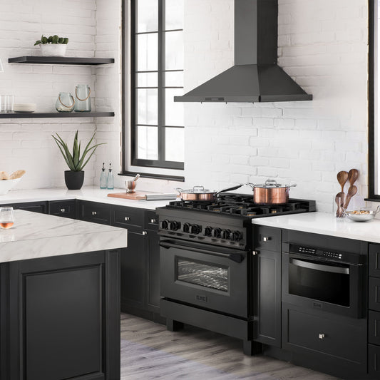 ZLINE 36-Inch Professional Dual Fuel Range, Black Stainless Steel, Brass Burners, Model RAB-BR-36