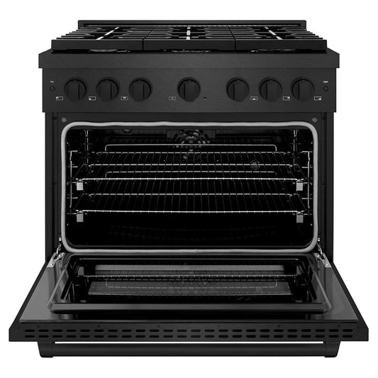 ZLINE 36 in. Dual Fuel Range 5.2 cu. ft. Gas Cooktop 6 Brass Burners Black Satin Stainless Steel (SDRBS-BR-36)