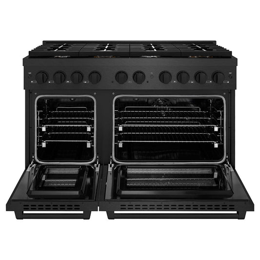 ZLINE 48 in. Dual Fuel Range 6.7 cu. ft. Double Oven 8 Brass Burners Black Satin Stainless Steel (SDRBS-BR-48)