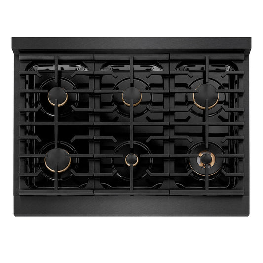 ZLINE 36 in. Dual Fuel Range 5.2 cu. ft. 6 Burner Gas Cooktop Black Satin Stainless Steel Black & Champagne Accents (SDRBSZ-36-MBCB)