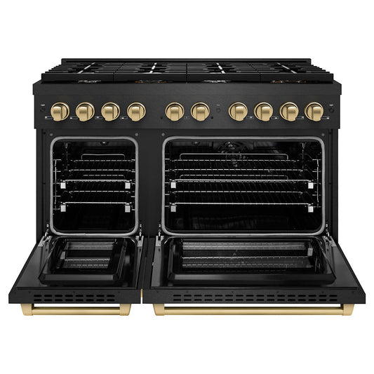 ZLINE 48 in. Dual Fuel Range 6.7 cu. ft. 8 Burners Black Satin Stainless Steel Champagne Bronze Accents (SDRBSZ-48-CB)
