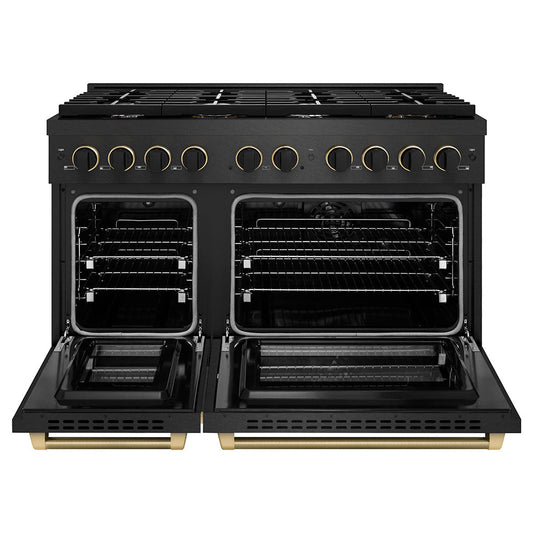 ZLINE 48 in. Dual Fuel Range 6.7 cu. ft. 8 Burner Gas Cooktop Black Satin Black & Champagne Bronze Accents (SDRBSZ-48-MBCB)