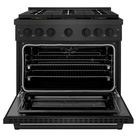 ZLINE 36 in. Dual Fuel Range 5.2 cu. ft. 6 Burner DuoPro Cooktop Black Satin Stainless Steel (PSDRBS-36)