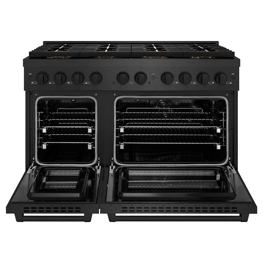 ZLINE 48 in Dual Fuel Range 6.7 cu. ft. 8 Burner DuoPro™ Cooktop Dual Oven Black Satin Stainless Steel (PSDRBS-48)