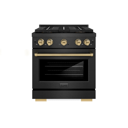 ZLINE 30 in Dual Fuel Range 4.2 cu. ft 4 Burner DuoPro Cooktop Black Satin Stainless Steel Champagne Bronze Accents (PSDRBSZ-30-CB)