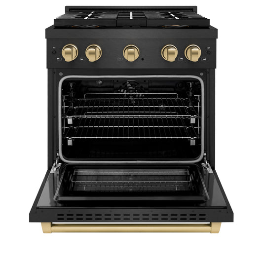 ZLINE 30 in Dual Fuel Range 4.2 cu. ft 4 Burner DuoPro Cooktop Black Satin Stainless Steel Champagne Bronze Accents (PSDRBSZ-30-CB)
