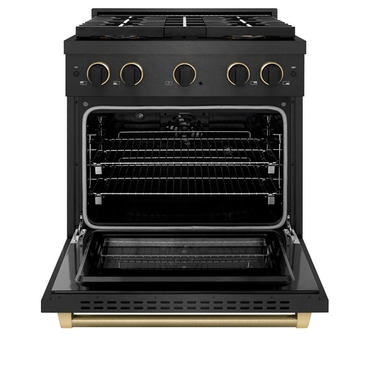 ZLINE 30 in. Dual Fuel Range 4.2 cu. ft. 4 Burner DuoPro Cooktop Black Satin Black & Champagne Accents (PSDRBSZ-30-MBCB)