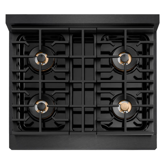 ZLINE 30 in. Dual Fuel Range 4.2 cu. ft. 4 Burner DuoPro Cooktop Black Satin Black & Champagne Accents (PSDRBSZ-30-MBCB)