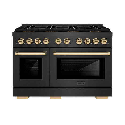 ZLINE 48 in. Dual Fuel Range 6.7 cu. ft. 8 Burner DuoPro Cooktop Black Satin with Gold Accents (PSDRBSZ-48-G)