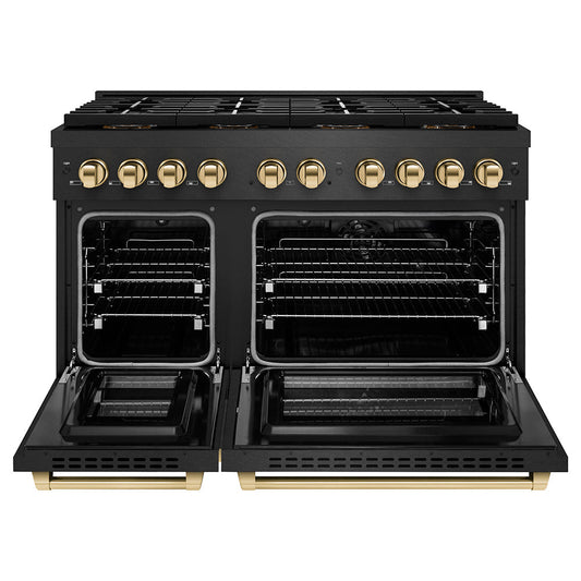 ZLINE 48 in. Dual Fuel Range 6.7 cu. ft. 8 Burner DuoPro Cooktop Black Satin with Gold Accents (PSDRBSZ-48-G)