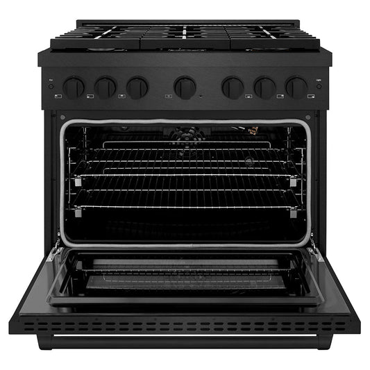 ZLINE 36 in. Gas Range 5.2 cu. ft. 6 Burners Convection Oven Black Satin Stainless Steel (SGRBS-36)