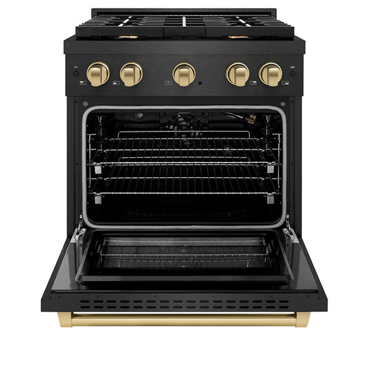 ZLINE 30 in. Gas Range 4 Burner Cooktop 4.2 cu. ft. Black Satin with Champagne Bronze Accents (SGRBSZ-30-CB)