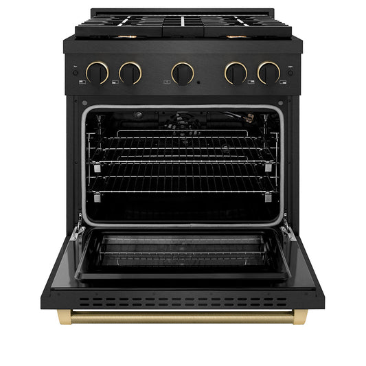 ZLINE 30 in. Gas Range 4.2 cu. ft. 4 Burners Black Satin Stainless Steel Black & Champagne Accents (SGRBSZ-30-MBCB)