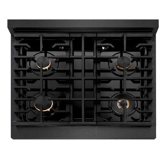 ZLINE 30 in. Gas Range 4.2 cu. ft. 4 Burners Black Satin Stainless Steel Black & Champagne Accents (SGRBSZ-30-MBCB)