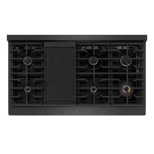 ZLINE 48 in. Gas Range Double Oven 6.7 cu. ft. 8 Burner Cooktop Black Satin Stainless Steel Champagne Bronze Accents (SGRBSZ-48-CB)