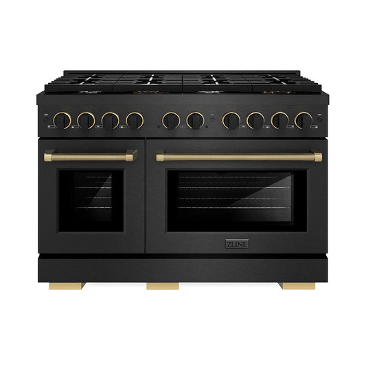 ZLINE 48 in. Double Oven Gas Range 6.7 cu. ft. 8 Burner Cooktop Black Satin Black & Champagne Accents (SGRBSZ-48-MBCB)