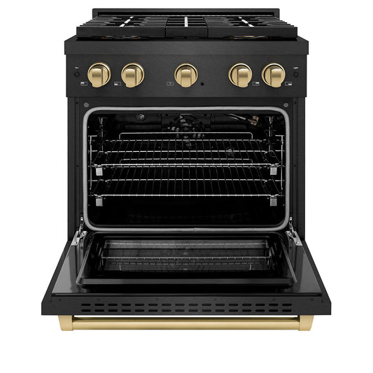 ZLINE 30 in. Gas Range 4.2 cu. ft. 4 Burner DuoPro Cooktop Black Satin Champagne Accents (PSGRBSZ-30-CB)