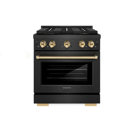 ZLINE 30 in. Gas Range 4 Burner DuoPro™ Cooktop 4.2 cu. ft. Black Satin Stainless Steel with Gold Accents (PSGRBSZ-30-G)