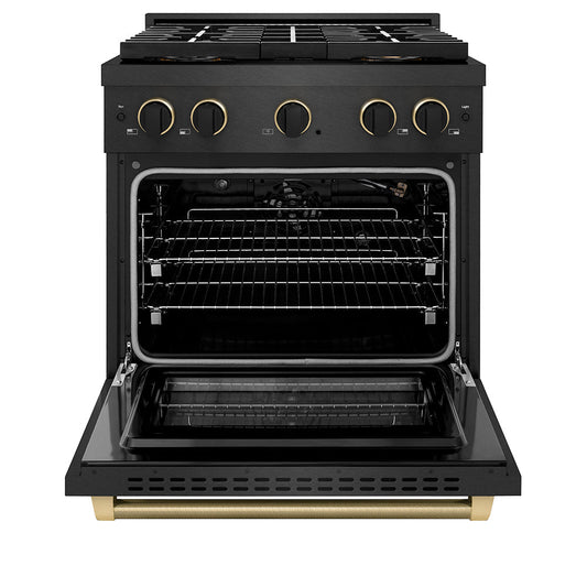 ZLINE 30 in Gas Range 4 Burner DuoPro Cooktop 4.2 cu ft Black Satin Black Champagne Accents (PSGRBSZ-30-MBCB)