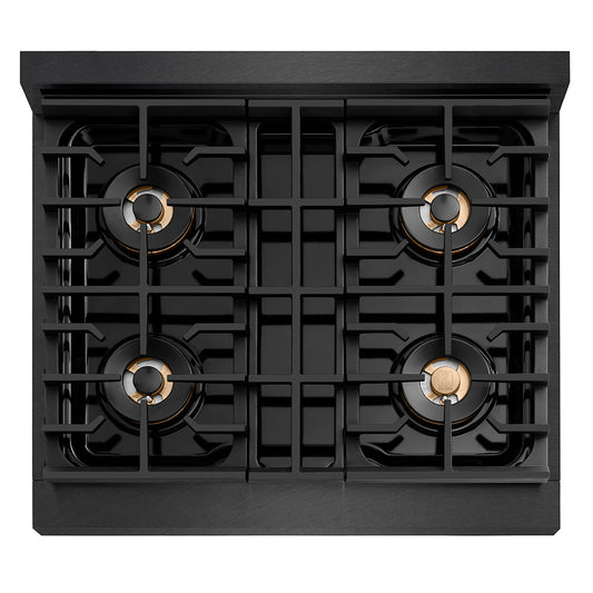 ZLINE 30 in Gas Range 4 Burner DuoPro Cooktop 4.2 cu ft Black Satin Black Champagne Accents (PSGRBSZ-30-MBCB)