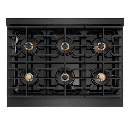 ZLINE 36 in. Gas Range 5.2 cu. ft. 6 Burner DuoPro™ Cooktop Black Satin Stainless Steel with Champagne Bronze Accents (PSGRBSZ-36-CB)