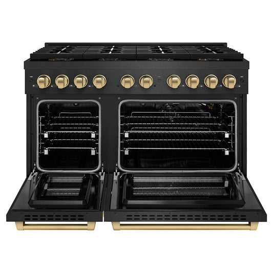 ZLINE 48 in. Gas Range 6.7 cu. ft. 8 Burner DuoPro™ Cooktop Black Satin Stainless Steel with Champagne Bronze Accents (PSGRBSZ-48-CB)