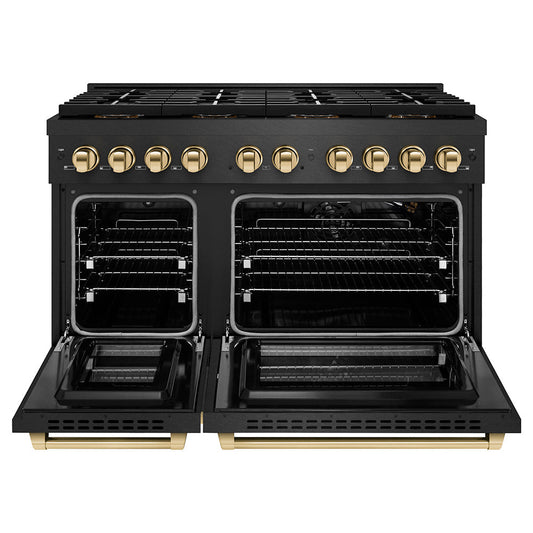 ZLINE 48 in. Gas Range 6.7 cu. ft. 8 Burner DuoPro Cooktop Black Satin with Gold Accents (PSGRBSZ-48-G)