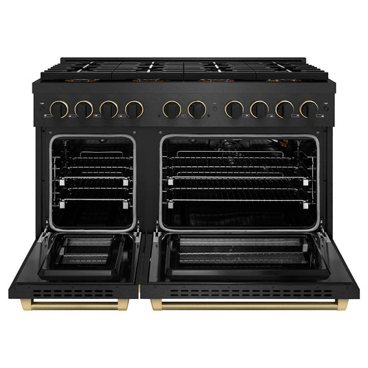 ZLINE 48 in Gas Range 6.7 cu ft 8 Burner DuoPro Cooktop Black Satin Stainless Steel Matte Black Champagne Bronze Accents (PSGRBSZ-48-MBCB)