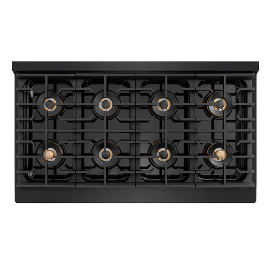 ZLINE 48 in Gas Range 6.7 cu ft 8 Burner DuoPro Dual Oven Black Stainless Steel Champagne Bronze Accents (PSGRBZ-48-KCB)