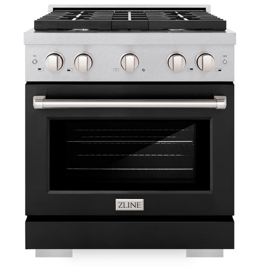 ZLINE 30 in. 4.2 cu. ft. Paramount Gas Range with 4 Burners, Convection Gas Oven, Satin Stainless Steel with Black Matte Door (SGRS-BLM-30)