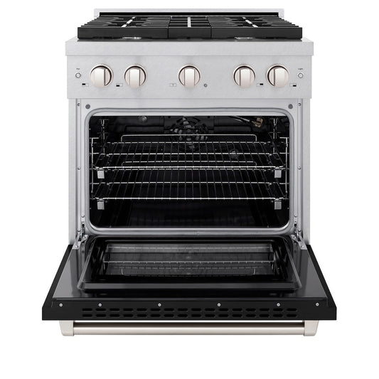 ZLINE 30 in. 4.2 cu. ft. Paramount Gas Range with 4 Burners, Convection Gas Oven, Satin Stainless Steel with Black Matte Door (SGRS-BLM-30)