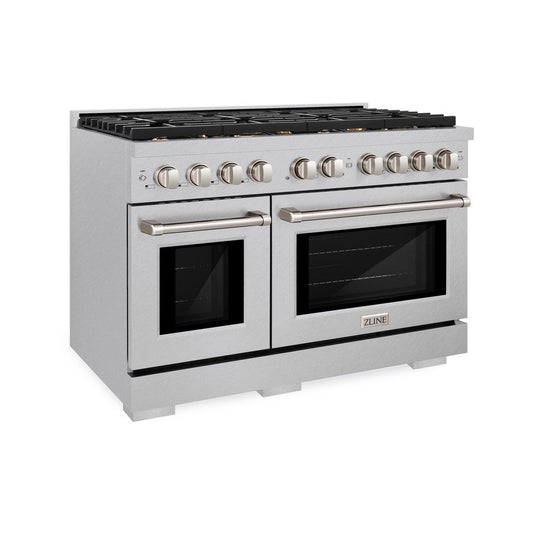 ZLINE Paramount 48 in. Double Oven Dual Fuel Range 6.7 cu. ft. with 8 Brass Burners in Satin Stainless Steel (SDRS-BR-48)