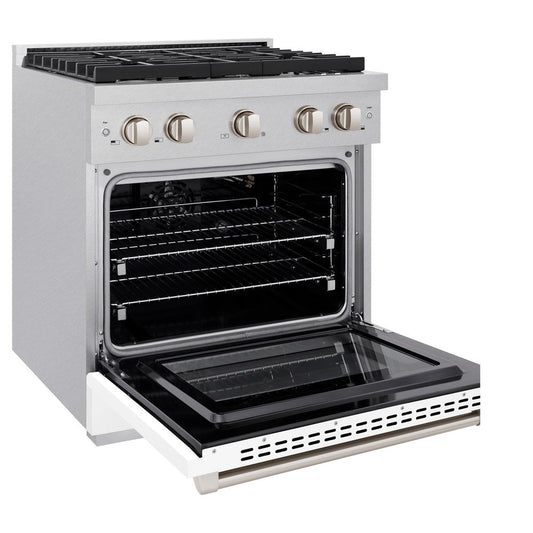ZLINE 30 in. Paramount Dual Fuel Range, 4.2 cu. ft., 4 Burner Gas Cooktop with Electric Convection Oven, Satin Stainless Steel with White Matte Door (SDRS-WM-30)