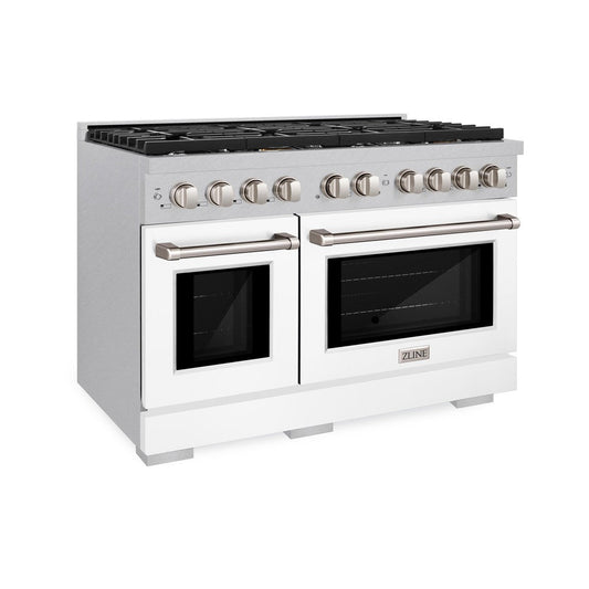 ZLINE 48-Inch Paramount Double Oven Dual Fuel Range with 8 Gas Burners, 6.7 cu. ft., Satin Stainless Steel with White Matte Doors (SDRS-WM-48)