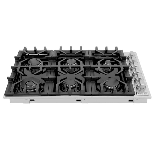 ZLINE 36" Gas Cooktop with 6 Gas Burners and Black Porcelain Top, RC36-PBT