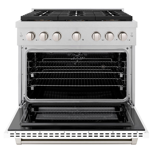 ZLINE 36 in. Dual Fuel Range 5.2 cu. ft. Paramount Series with 6 Burner DuoPro Cooktop, Electric Convection Oven, Satin Stainless Steel with White Matte Door (PSDRS-WM-36)