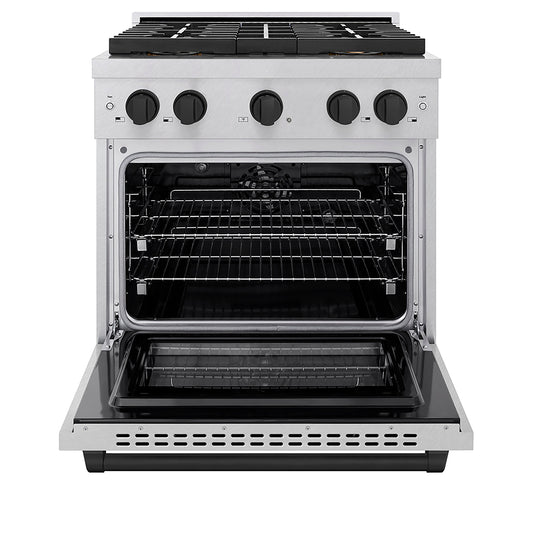 ZLINE 30 in Dual Fuel Range 4.2 cu. ft. 4 Burner DuoPro Cooktop Electric Convection Oven Satin Stainless Steel Matte Black Accents (PSDRSZ-30-MB)