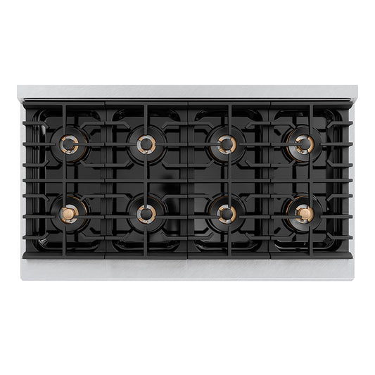 ZLINE 48 in. Dual Fuel Range 6.7 cu. ft. 8 Burner DuoPro™ Cooktop Dual Ovens Satin Stainless Steel with Champagne Bronze Accents (PSDRSZ-48-CB)