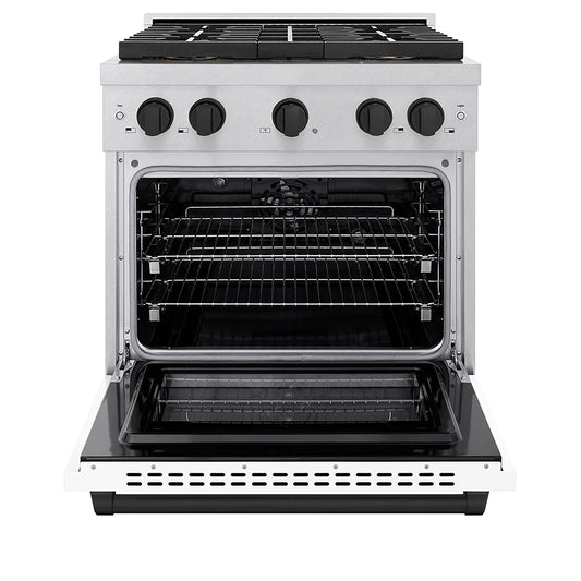 ZLINE 30 in. Dual Fuel Range 4.2 cu. ft. 4 Burner DuoPro™ Cooktop Electric Convection Oven Satin Stainless Steel White Matte Door Matte Black Accents (PSDRSZ-WM-30-MB)