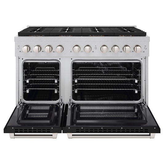 ZLINE 48 in. Dual Fuel Range 6.7 cu. ft. with 8 Burner DuoPro™ Cooktop and Dual Ovens, Satin Stainless Steel with Black Matte Doors (PSDRS-BLM-48)