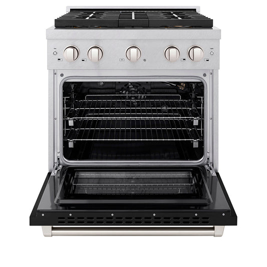 ZLINE 30 in. Gas Range 4.2 cu. ft. Convection Gas Oven with 4 Burner DuoPro™ Cooktop, Satin Stainless Steel with Black Matte Door (PSGRS-BLM-30)