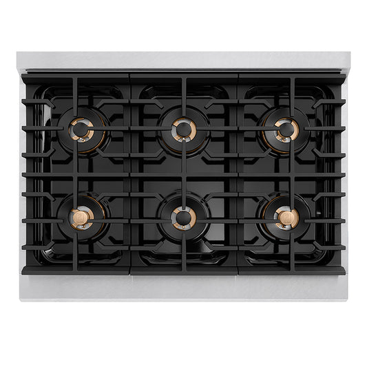ZLINE 36 in. Gas Range – 5.2 cu. ft. Capacity – 6 Burner DuoPro™ Cooktop, Convection Gas Oven, Satin Stainless Steel with White Matte Door (PSGRS-WM-36)