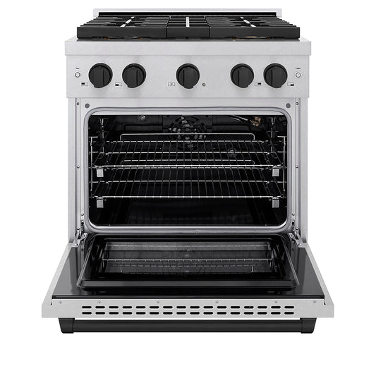 ZLINE 30 in. Gas Range 4.2 cu. ft. Convection Oven 4 Burner DuoPro™ Cooktop Satin Stainless Steel with Matte Black Accents (PSGRSZ-30-MB)