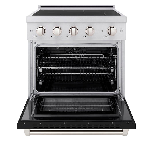 ZLINE 30 in. Induction Range 4.2 cu. ft. 4 Element Cooktop Electric Convection Oven Satin Stainless Steel Black Matte Door (SINRS-BLM-30)