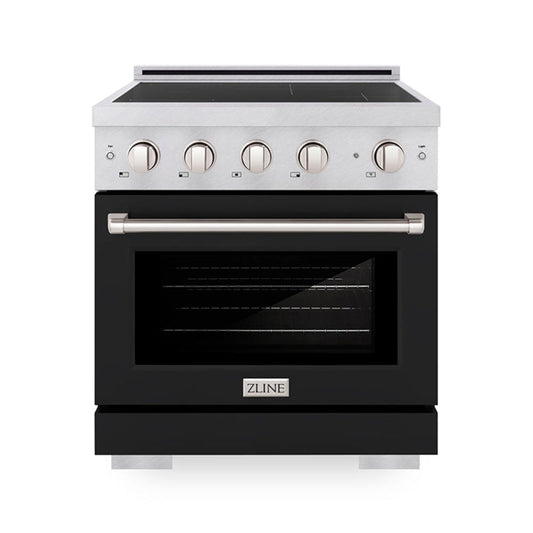 ZLINE 30 in. Induction Range 4.2 cu. ft. 4 Element Cooktop Electric Convection Oven Satin Stainless Steel Black Matte Door (SINRS-BLM-30)