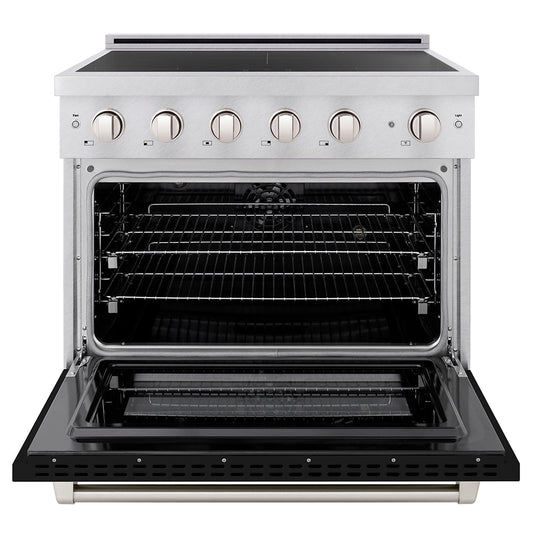 ZLINE 36 in. Induction Range 5.2 cu. ft. 5 Element Cooktop Electric Convection Oven Satin Stainless Steel Black Matte Door (SINRS-BLM-36)