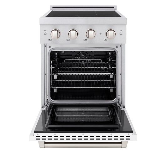ZLINE 24" Induction Range 3.2 cu. ft. Electric Convection Oven 3 Element Cooktop Satin Stainless Steel White Matte Door (SINRS-WM-24)